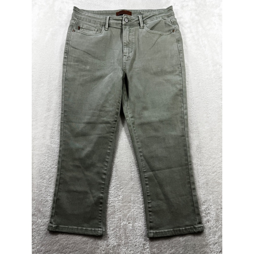 Judy Blue Womens Straight Crop Garment Dyed Olive Green Jeans 11/30 Meas 31x21.5